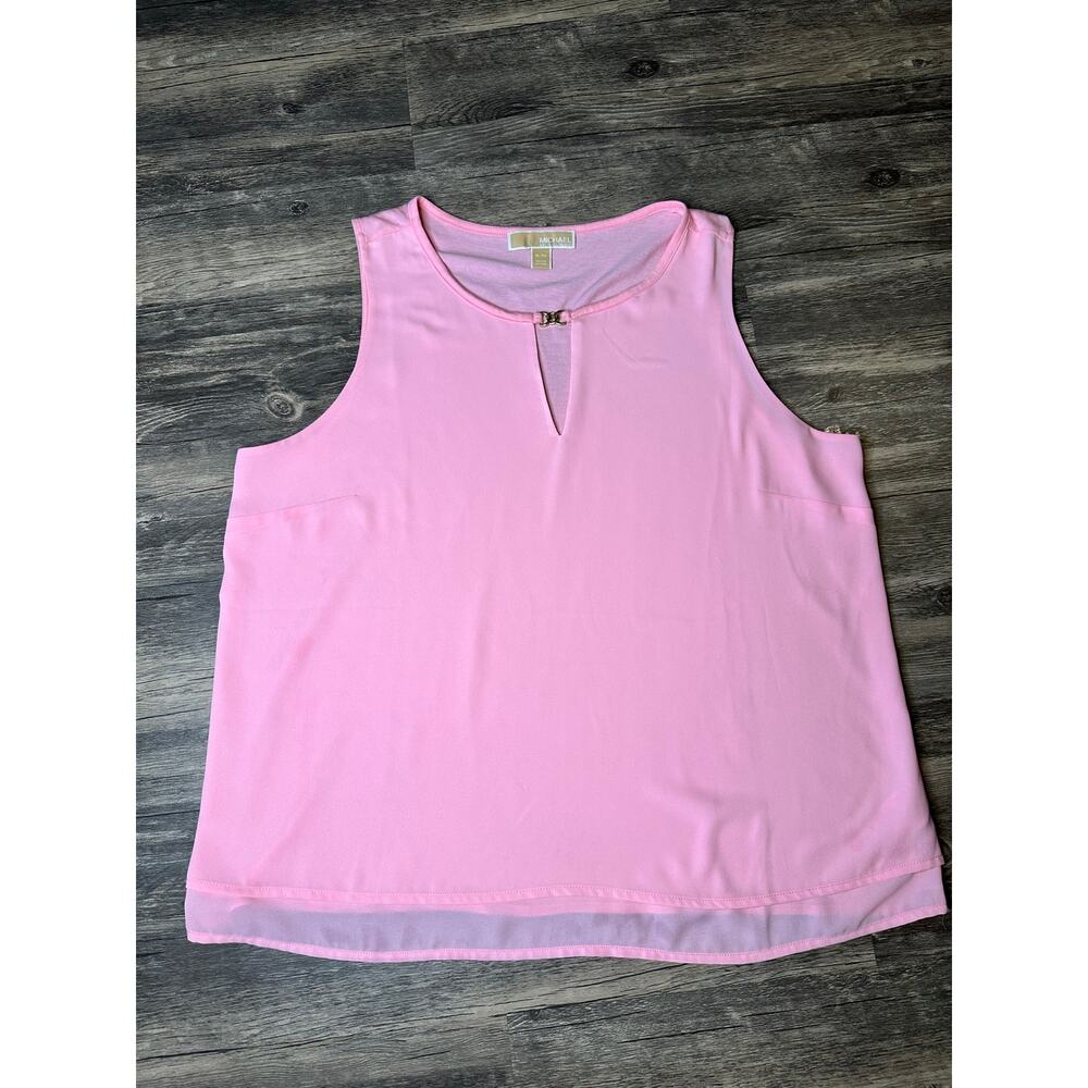 Michael Kors Pink Sleeveless Keyhole Blouse Top XL Gold Logo Accent